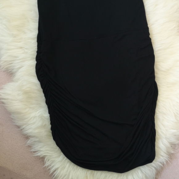 Black Faux Wrap Dress with Roushing Detail - Picture 4 of 5